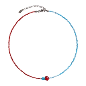 Colorful mushroom pendant necklace with red and blue beaded chain for women