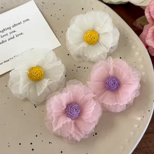 Handmade Organza Flower Stud Earrings For Women Sweet Floral Mesh Fabric Earrings For Vacation Summer Beach Earring Jewelry