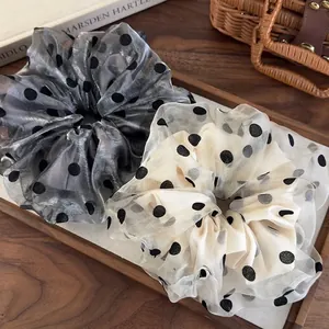Korean Style Oversized Organza Polka Dot Scrunchie Elegant Double Layer Hair Tie Ruffled Mesh Hair Ring For Women Fashion Hair Accessories