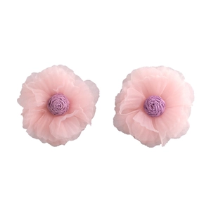 Pink and purple organza flower stud earrings with multilayered tulle petals