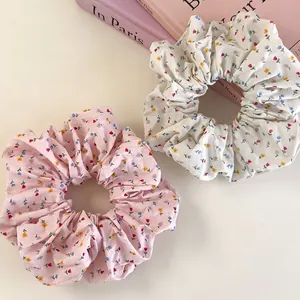 Fresh Floral Print Fabric Scrunchies Handmade Sweet Hair Ties For Women Girls Ponytail Holder Elastic Large Scrunchie Hair Accessories
