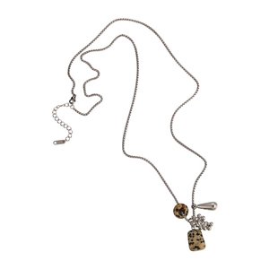 Bohemian silver ball chain necklace with natural stone pendant and water drop charms