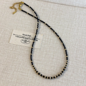 Collana vintage francese in agata nera con quadrati di zircone e accenti dorati