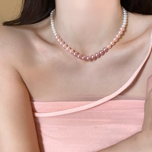 Elegant gradient pink and purple pearl choker necklace for women with a lustrous finish