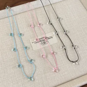 Minimalist Artificial Crystal Water Drop Pendant Necklace Sweet Colored String Choker Cute Summer Jewelry For Women