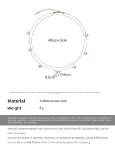 Detailed dimensions of pink cord necklace with crystal teardrop pendant in 40cm length