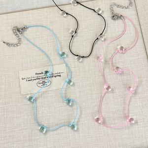 Minimalist summer necklaces set with colorful cords and transparent water drop beads