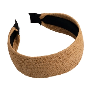 Handwoven straw headband for women with a vintage aesthetic and natural beige texture