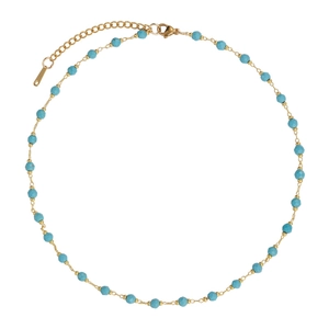 Bohemian gold chain necklace with turquoise faceted beads and lobster clasp closure