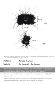 Spécifications de taille pour les pinces à cheveux en plumes noires et en acrylique