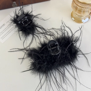 Lot de deux élégantes pinces à cheveux en plumes noires pour queue de cheval