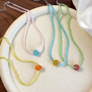 Colorful acrylic crystal beaded necklaces set with pastel beads and silver lobster clasp