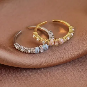Süßer Kupfer Schleife Offener Ring Mit Künstlicher Künstliche Perle Und Zirkonia Emaille Verstellbarer Schmuck Für Damen Mode Accessoire