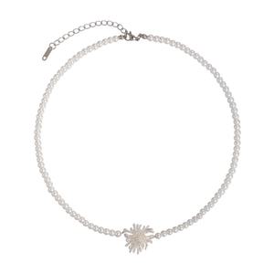 Silver firework adjustable pearl necklace with artistic coral pendant and lobster clasp