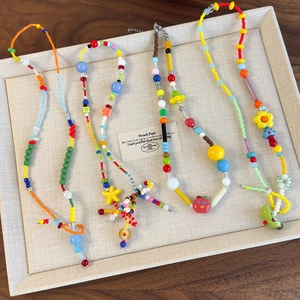 Collana di Perline Colorate Fatta a Mano Con Ciondolo a Forma di Fiore di Frutta in Resina Gioielli in Stile Bohemien Dopamina