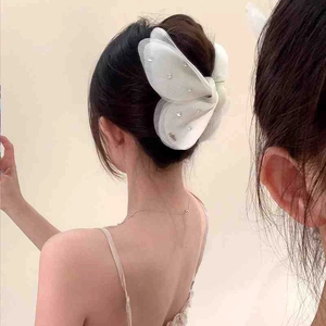 Elegant Butterfly Sheer Gauze Hair Claw Clip With Sparkling Rhinestones Sweet Fairy Style Fabric Handmade Hair Accessories For Women