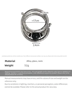 Detailed size parameters of silver triple-layer stretch bracelet with a large black bead