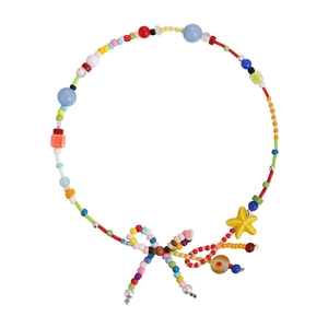 Collana di perle colorate fatta a mano con stella marina gialla e ciondolo a fiocco