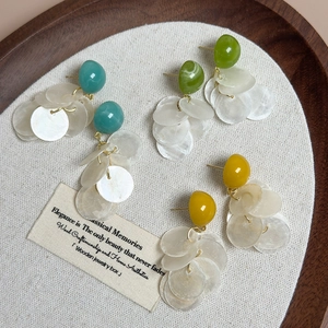 Boucles d'Oreilles Pendantes en Coquillage Vert Avocat d'Été pour Femmes Fraîches Sucrées Sphère Ronde Géométrique en Cuivre Bijoux de Vacances
