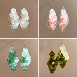 Summer Beach Style Shell Tassel Drop Earrings For Women Layered Round Pieces Luxury Mint Green White Pink Dangle Earrings Fashion Jewelry