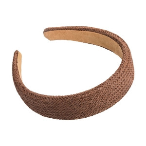 Vintage brown woven straw headband with wide brim for women in minimalist style
