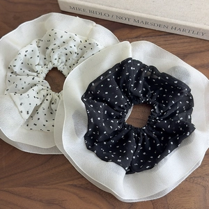 Elegant oversized polka dot chiffon scrunchies in black and white set of two pieces