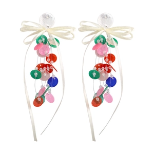 Colorful sequin drop earrings with white ribbon bows and crystal accents for women