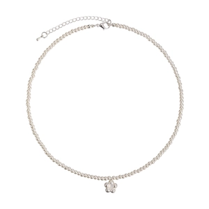 Minimalist brushed floral necklace with delicate pearls and silver flower pendant