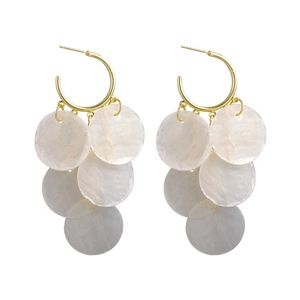 Bohemian gold plated hoop earrings with cascading seashell petals for summer beach vacations