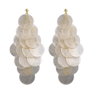 Elegant mint green shell tassel earrings with golden studs for a coastal vacation look