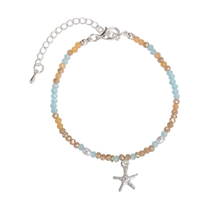 Blue starfish beaded bracelet with colorful sea-themed charms and adjustable lobster clasp