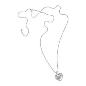 Brushed silver heart pendant necklace with snake chain for minimalist styling