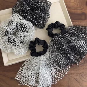 French Style Sequin Mesh Scrunchies Oversized Sparkling Elastic Hair Ties For Women Sweet Ballet Core Hair Accessories