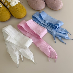 Elegant wide organza shoelaces for sneakers in white, pink, and blue chiffon silk material