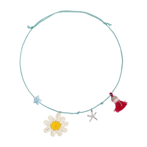 Collier artisanal avec fleur en paille, étoile de mer et pompon pour vacances d'été