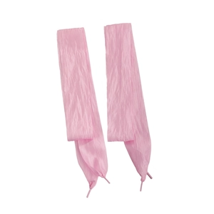 Pair of wide pink organza shoelaces with elegant pleated texture for sneakers