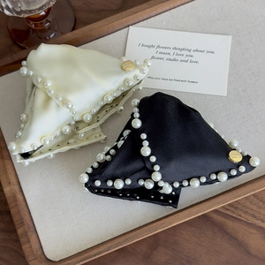Elegant French style pearl hair clips in black and cream satin with gold accents
