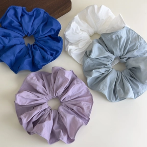 Set of 4 large oversized scrunchies in navy, white, lilac and blue grey linen fabric