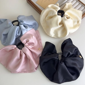 Elegant pleated satin hair claw clips in four colors with gold metal accents
