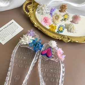 Transparent PVC slippers for women with colorful handmade beaded floral shoe charms