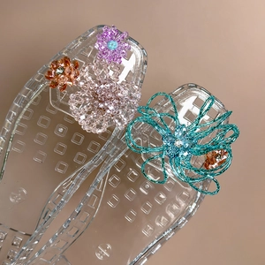 Handmade Crystal Flower Shoe Charms For Crocs Sandals DIY Resin Alloy Rhinestone Shoe Buckle Accessories For Women Girls