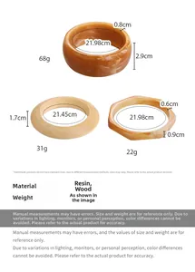 Tableau des tailles détaillé pour bracelets vintage en résine ambre et bois avec poids