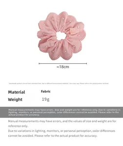 Chouchou rose en dentelle avec perles, diamètre 18 cm, tissu doux de haute qualité