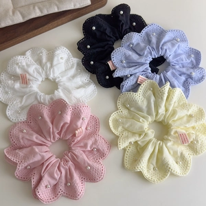Lot de chouchous en dentelle brodée avec perles en cinq couleurs pastel