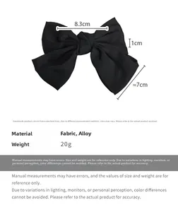 Detailed dimensions of the elegant cream bow hair clip with alloy spring fastener