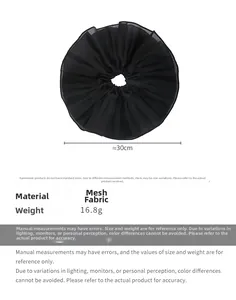Spécifications de taille pour un chouchou géant en maille noire de 30 cm de diamètre
