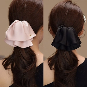 Elegant Large Satin Bow Hair Claw Clip Ruffled Fabric Shark Clip For Women Elegant Temperament Hair Accessories For Thick Hair