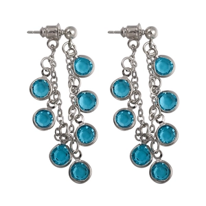 Sparkling blue crystal grape cluster tassel earrings with silver drop chain dangle