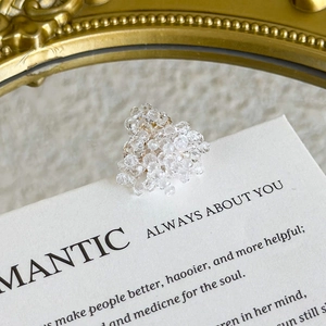 Detail of crystal beaded shoe charm accessories with transparent cluster design on white card