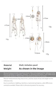 Size specifications for shell tassel earrings with measurements of length and weight details